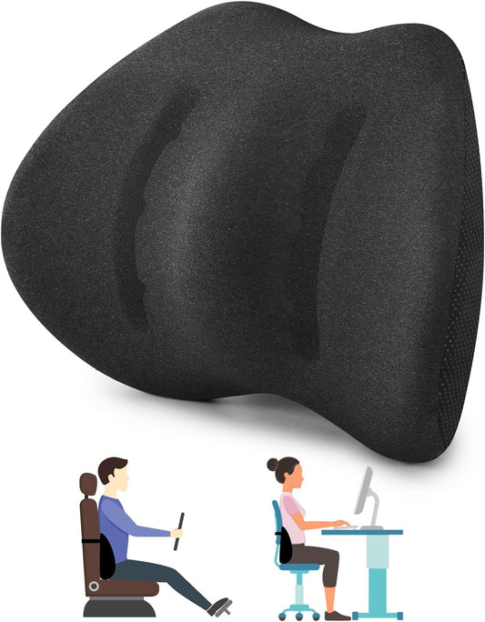 Memory Foam Lumbar Support Pillow for Car Seat & Office Chair - Orthopedic Lower Back Support for Lower Back Pain Relief, Posture Corrector with Breathable Airflow Channels