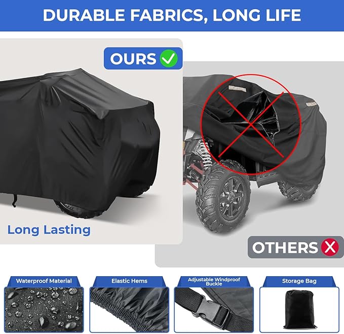 ATV Cover with Handles and Buckle - All Weather - Outdoor ATV Cover - HEAVYDUTY Protection - 4 Wheeler/Quad - FITS Polaris, Suzuki, Honda, Kawasaki, Yamaha