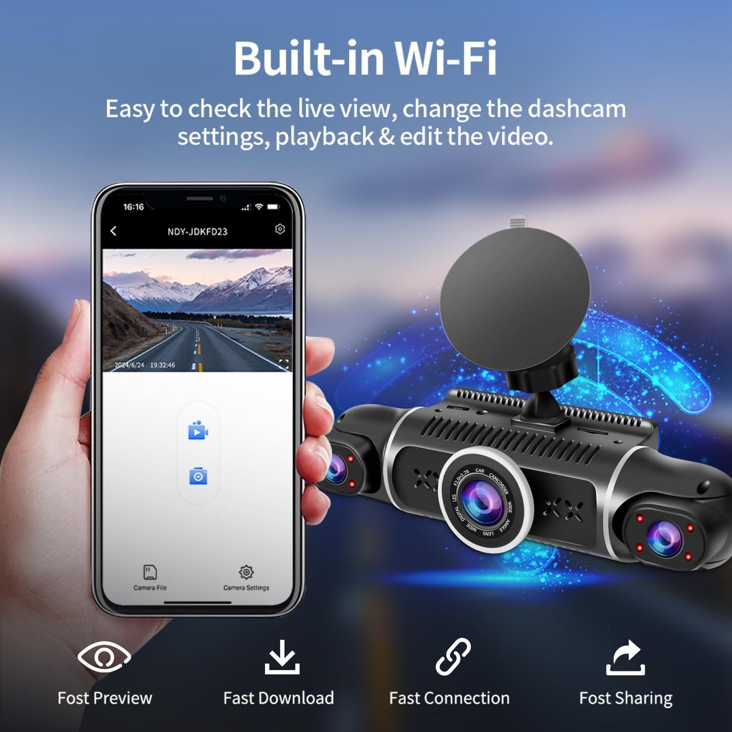 360° Dash Cam Front and Rear View 4 Channel Dash Camera FHD 2K+1080Px3 for Car, Inside/Back 170°+2x150°+170° Wide Angle, 8 IR Lamps Night Vision,WiFi,GPS, APP,G-Sensor with 64GB Card,24/7 Parking Mode