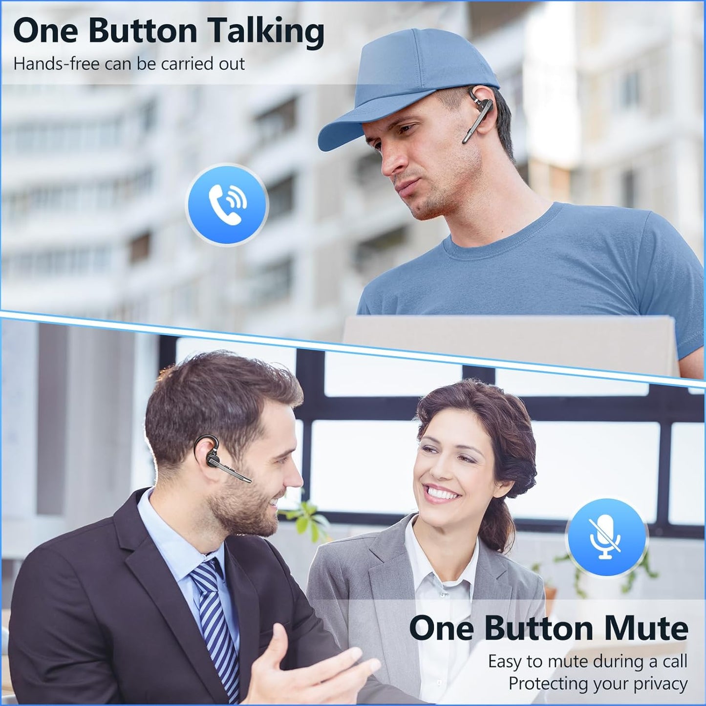 New bee Bluetooth Headset, 72H Talktime Wireless Bluetooth Earpiece for Cellphone with 500mah Charging Case V5.1 Dual Mic Noise Cancelling Hands-Free Earphones for Office Driver