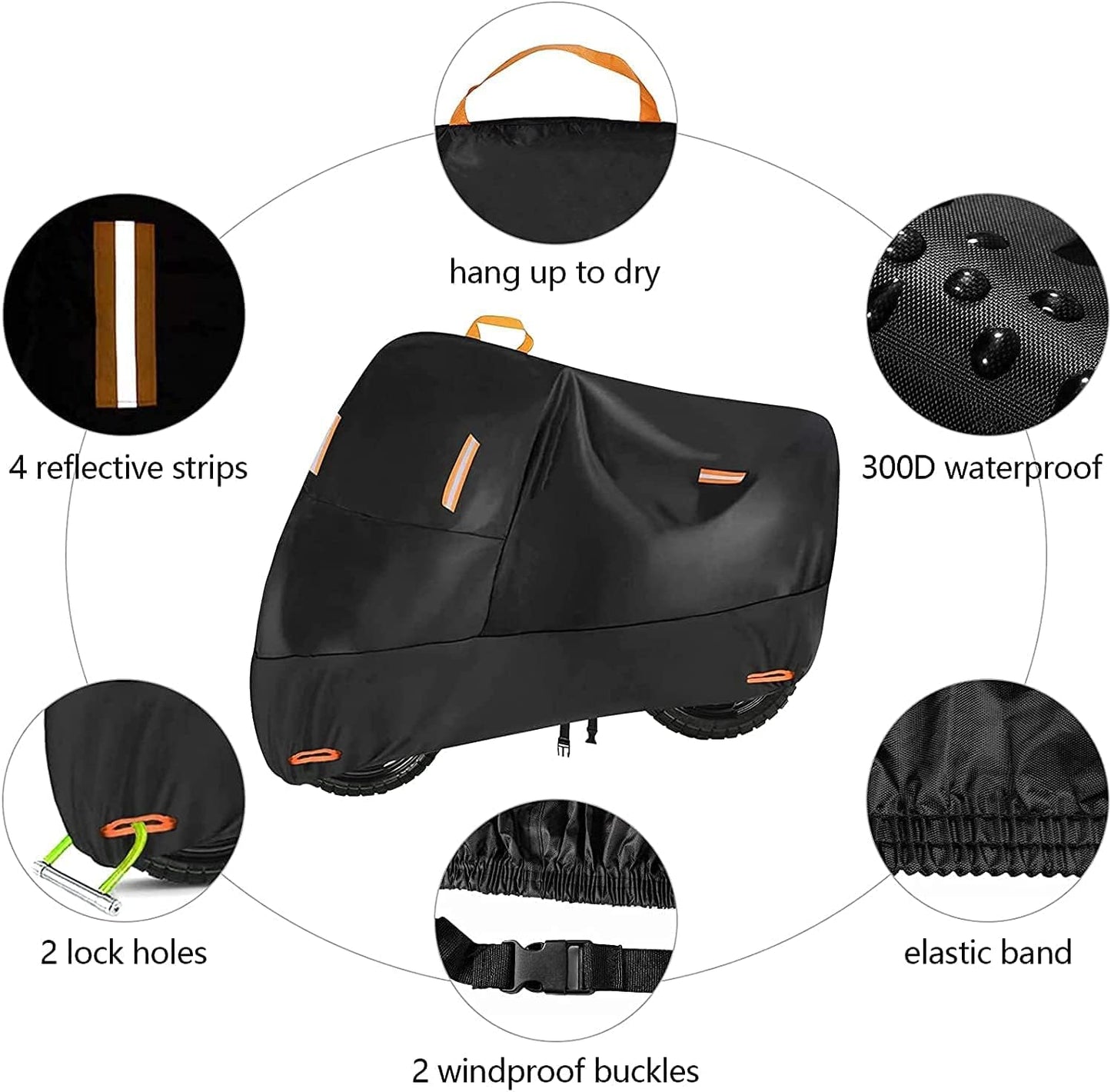 300D Oxford Heavy Duty Motorcycle Cover, Dirt Bike Cover, 86 inch L Compatible Sport Bikes Cruiser - Tear Proof Night Reflective Lock Holes Waterproof Impermeable Outdoor Protect (86 inch)