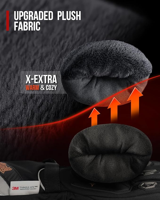 BORLENI Winter Motorcycle Gloves for Men, CE Level 1 KP Protection, Touchscreen Windproof Waterproof Warm Riding Gloves with Carbon Fiber Shell for Cold Weather