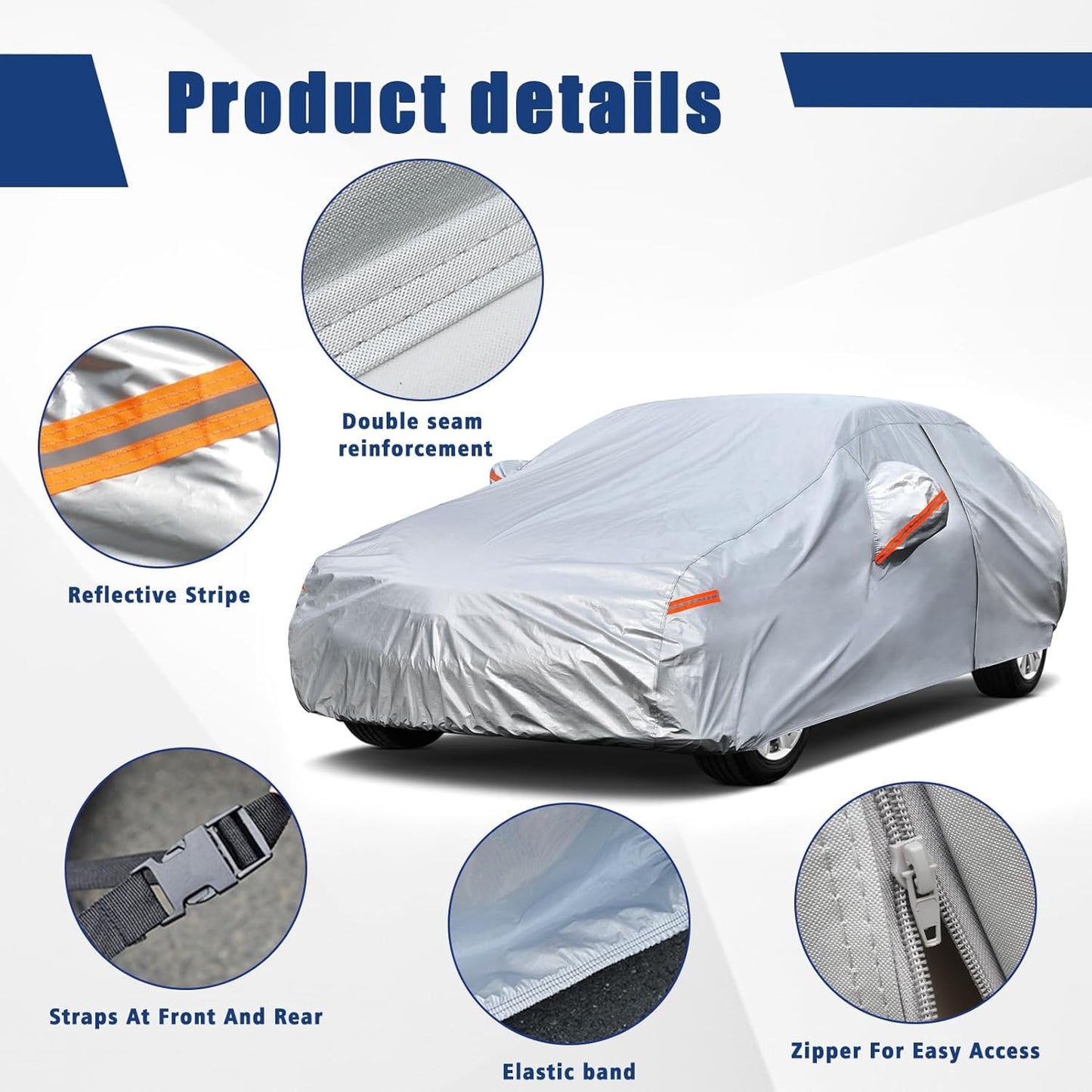 Kayme 6 Layers Car Cover Custom Fit for Cadillac CTS (2003-2014) Waterproof All Weather for Automobiles, Outdoor Full Cover Rain Sun UV Protection.Silver