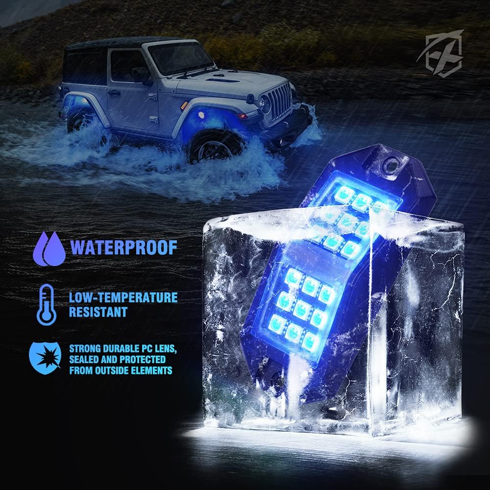 Xprite Jeep Rock Lights 10 Pods Wide Angle Bluetooth RGB LED Rocklights Kit, Multicolor Neon Lighting Footwell Underglow Kits w/Wireless Remote, Compatible Off-Road Trucks Cars UTV ATV SUV RZR