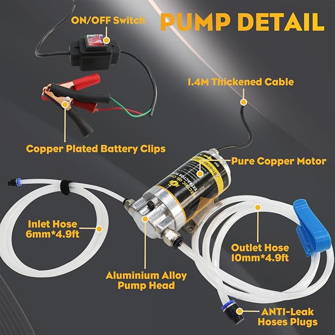 Engine Oil Pump, 12V 100W Electric Oil Extractor Pump Kit, Portable Gear Oil Pump with Pipes, Fluid Suction Transfer Pump for Boats, Cars, RVs, Trucks, Motorcycles, Lawnmowers