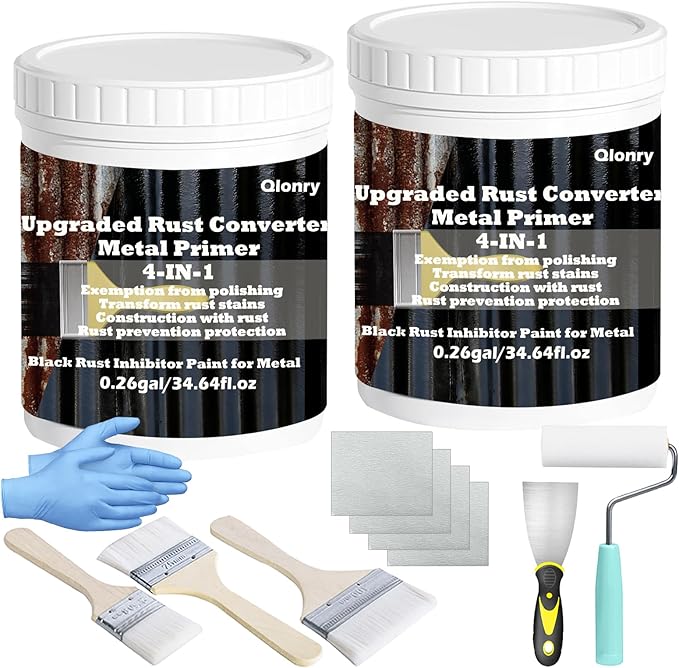 4-in-1 Upgraded Rust Converter & Metal Primer,0.52Gal/69.28Fl.oz Black Rust Inhibitor Paint for Metal, Heat Resistance & UV Resistant Automotive Water Based Rust Reformer Rust Paint