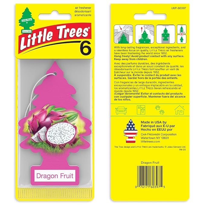 LITTLE TREES Car Air Freshener | Hanging Tree Provides Long Lasting Scent for Auto and Home | Dragon Fruit, 24 Air Fresheners