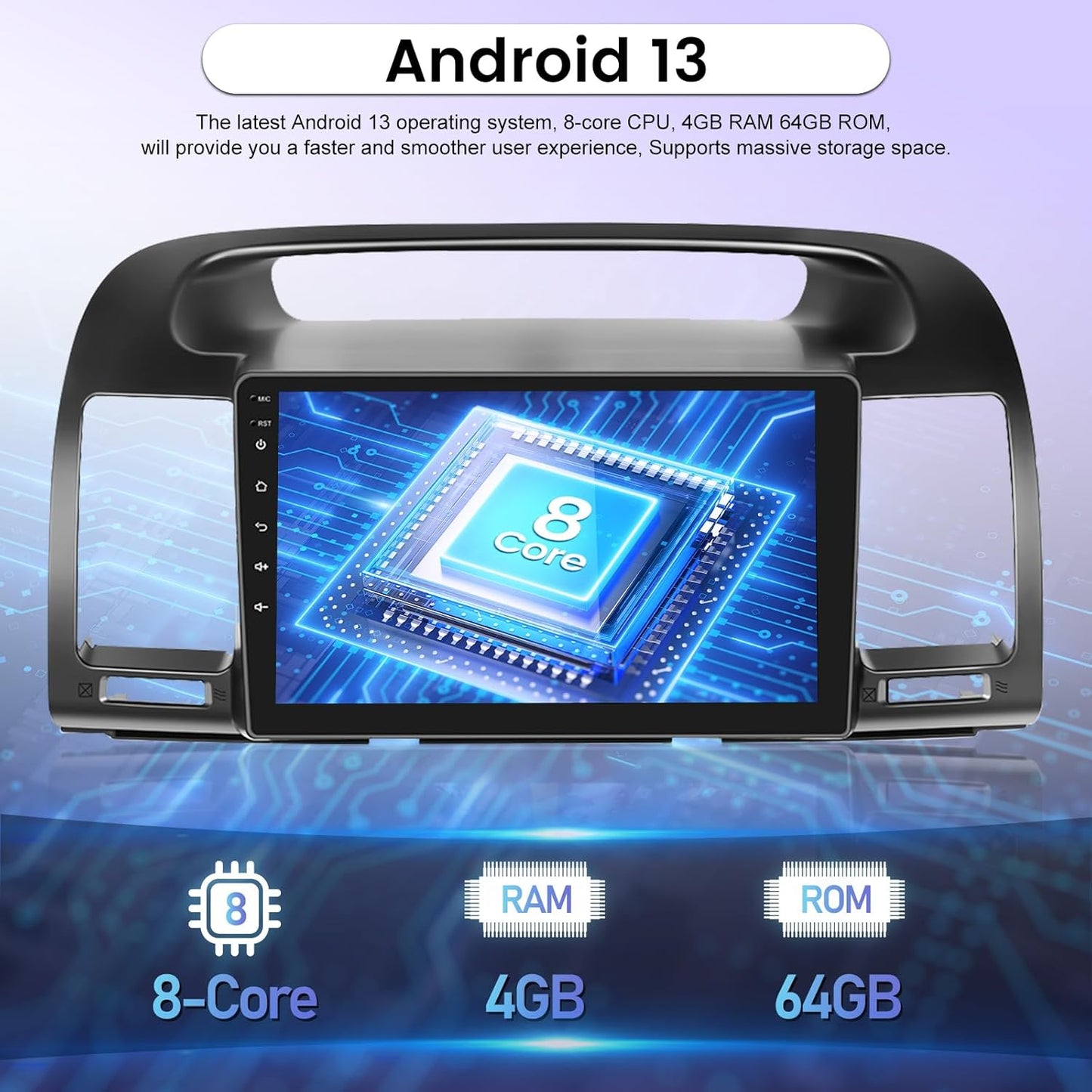 [8 Core 4+64G] Car Radio for Toyota Camry 2000-2006 with Wireless Carplay and Android Auto - 9 Inch IPS 1280 * 720 Touchscreen Android Stereo - DSP / 59 UI Themes/WiFi/GPS/SWC + AHD Backup Camera