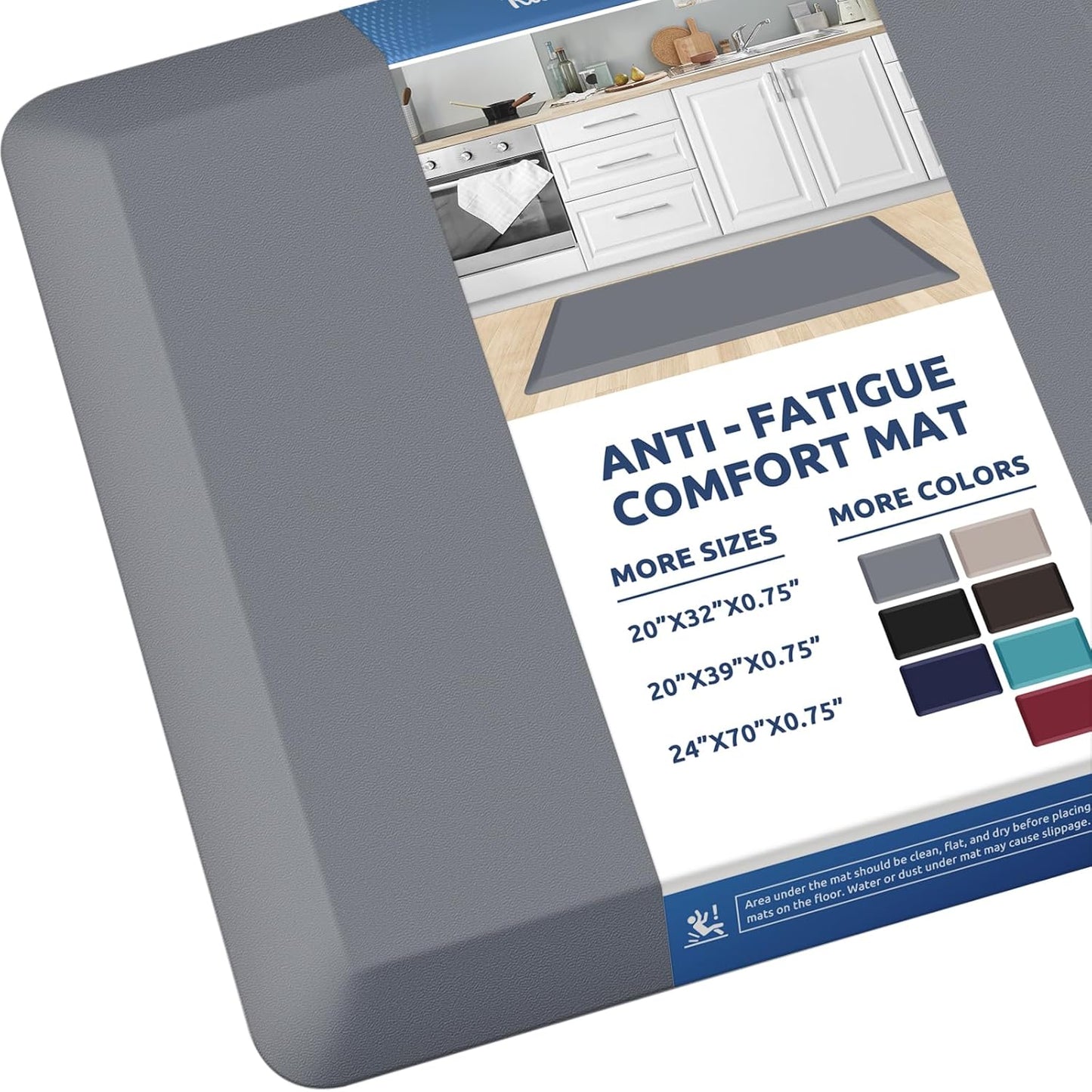 KitchenClouds Kitchen Mat Cushioned Anti Fatigue Rug 20"x39" Waterproof, Non Slip, Standing and Comfort Desk/Floor Mats for House Sink Office (Grey,0.8inch)