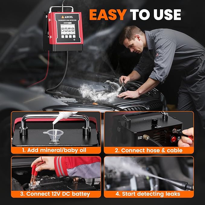 ANCEL L5000 PRO Upgraded Smoke Machine Automotive Adds Pressure Decay & Vacuum Test for EVAP Turbo Vacuum & More, Smoke Tester Automotive with Built-in Pump, LCD Screen, Detects Micro to Major Leaks