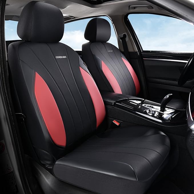 Coverado Car Seat Covers, Waterproof Two Front Seats Seat Covers, Automotive Seat Covers 2 Pack, All-Weather Leather Car Seat Protectors Universal Fit for SUVs Trucks Sedans