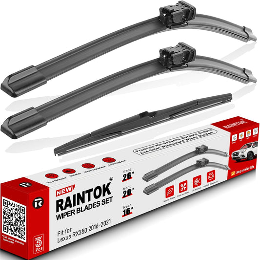 Windshield Wiper Blade Set Replacement for Lexus RX350 2016 2017 2018 2019 2020 2021 Original Equipment Replacement Front Rear Windshield Wiper Blade-26"/20"/16" (Set of 3) Top Lock