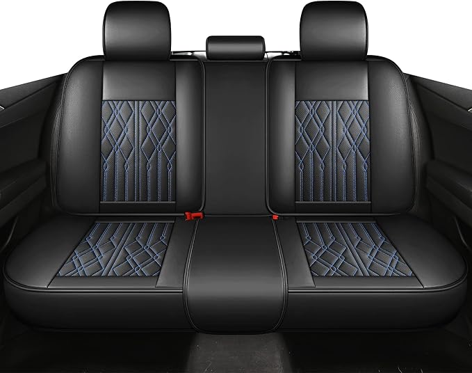 Huidasource Back Seat Covers, Waterproof Leather Rear Split Bench Car Seat Cover, Vehicle Seat Cushion Cover Protector Universal Fit for Most Cars Sedan Pickup Truck SUV(Back Row/Black&Blue)