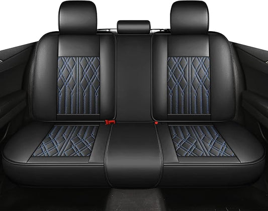 Huidasource Back Seat Covers, Waterproof Leather Rear Split Bench Car Seat Cover, Vehicle Seat Cushion Cover Protector Universal Fit for Most Cars Sedan Pickup Truck SUV(Back Row/Black&Blue)