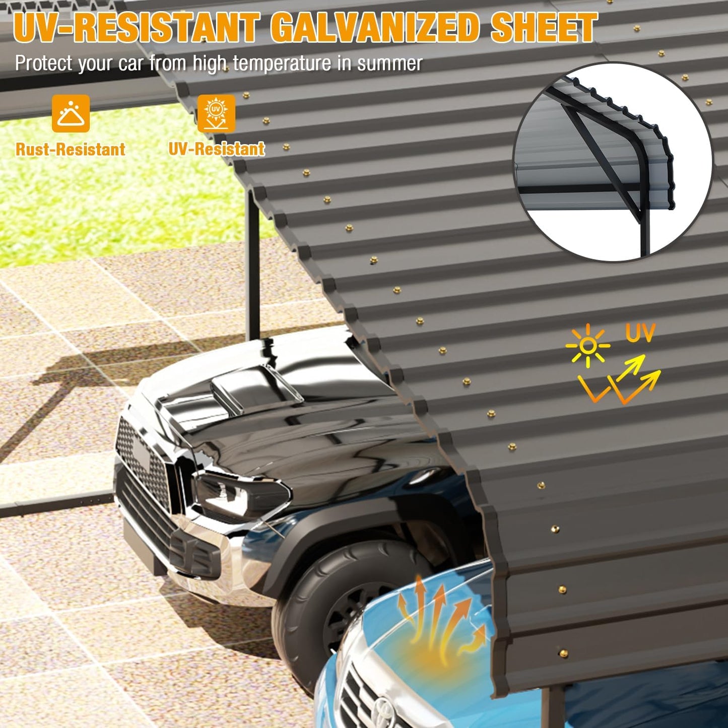 EBE 20' x 20' Outdoor Carport, Heavy Duty Metal Carports with Galvanized Steel Roof and Enhanced Base, Carport Canopy Car Shelter Shade for Cars, Ractor, Boat