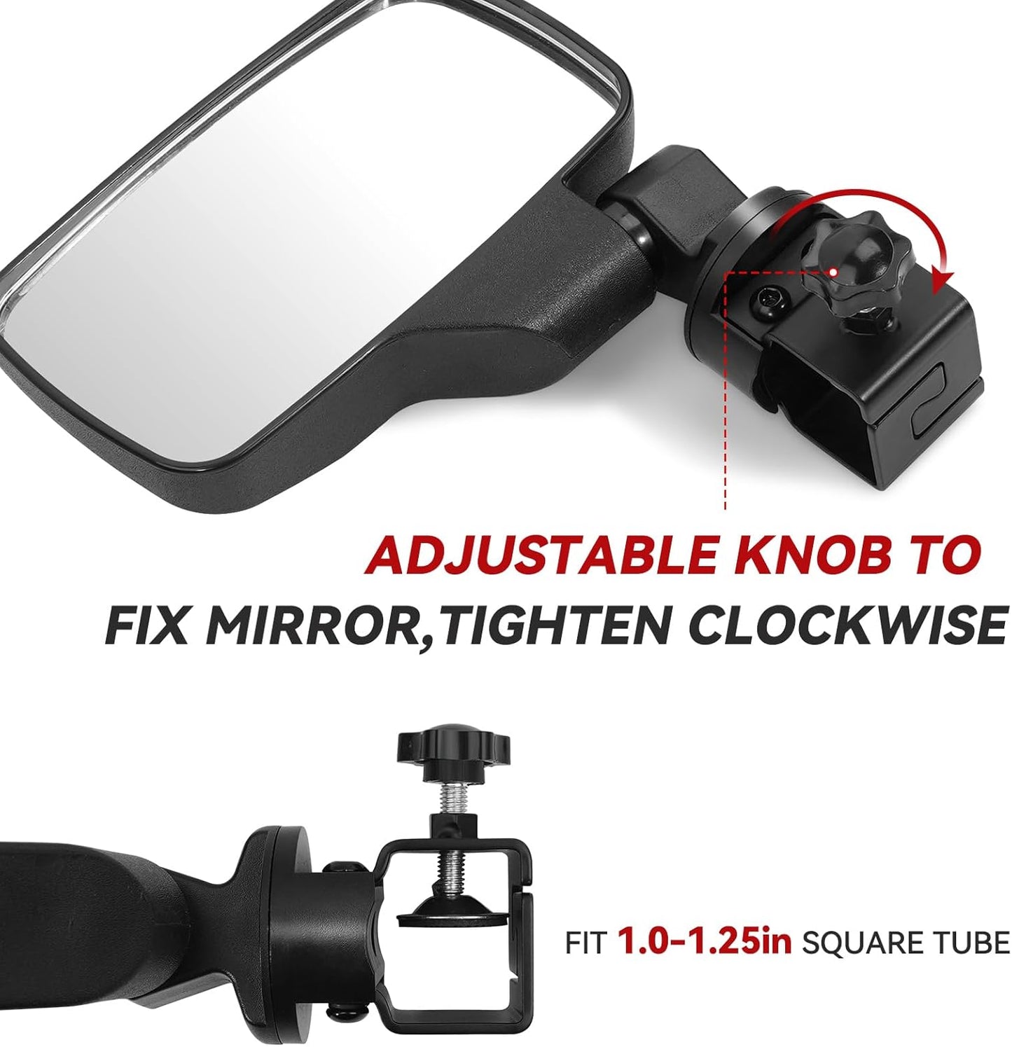 Upgraded Golf Cart Side Mirrors Full Package Tube&No Drilling,Fit for 0.75"-1.35" Square Tube,Adjustable Clips Golf Cart Mirror Compatible with Club Car EZGO Yamaha ICON