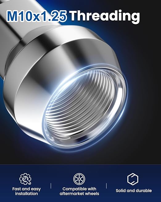 GAsupply ATV 10x1.25 Lug Nuts 14mm Hex, 10x1.25mm Closed End Acorn Tuner Chrome Lug Nut 1.2" 30mm Tall Conical Seat 60 Degree for Aftermarket Wheels, 16 Pcs