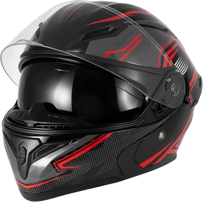Spark Adult Flip-Up Motorcycle Helmets - DOT Certified Full Face Helmet with Dual Visor & Quick-Release Buckle, Lightweight ABS for Commuting and Touring