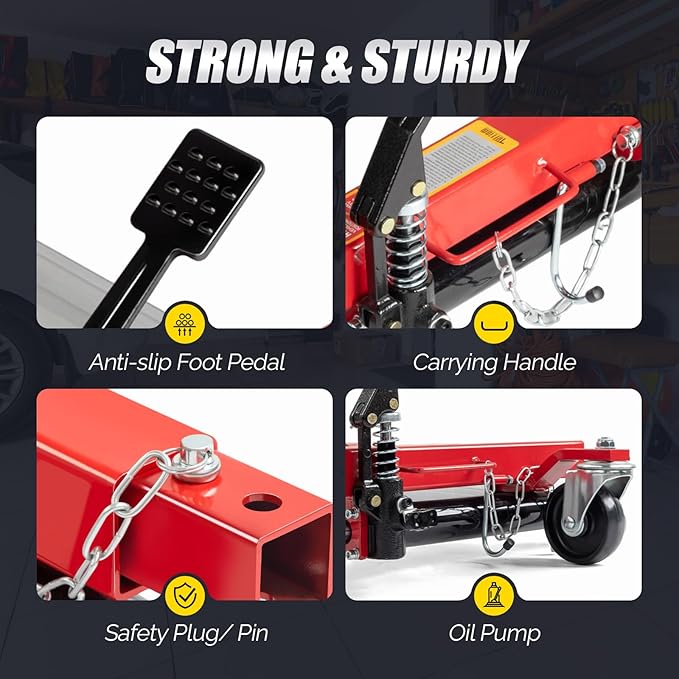TUFFIOM Car Wheel Dolly Jack Set of 2, Hydraulic 3000-lbs Car Skates, 12'' Wheel Vehicle Positioning Jack, Heavy Duty Rollers with Foot Pedal for Tire Auto Repair Moving, Red