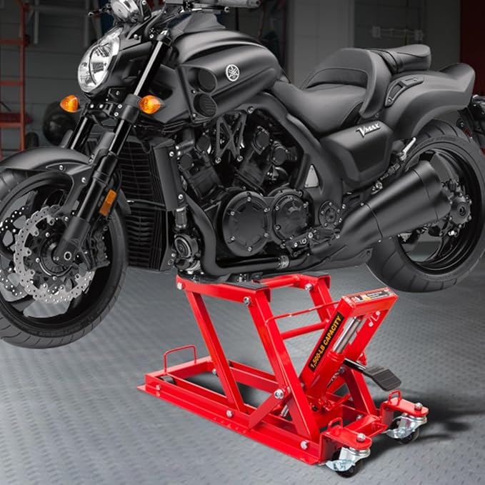 Big RED 1500LBS Hydraulic Motorcycle Lift Jack, Powersports Lift Table Operated ATV Dirt Bike Scissor Jack Stand, Fit for Motorcycle UTV Snowmobile, Red