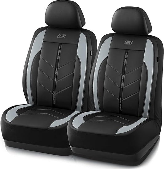 Skechers Car Seat Covers,Luxury Faux Leather Seat Covers,Waterproof Anti Slip Car Seat Protector Front Seats,Car Accessories Airbag Universal Fit for Most Cars,Vans,Trucks,SUV,Grey