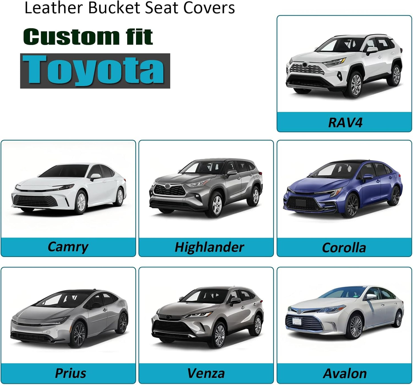 GIANT PANDA Front Car Seat Cover Custom Fit Toyota, 3D Air Mesh Car Seat Covers for Toyota Rav4 Camry Highlander Corolla Prius (Blue+Black) 2-Pack