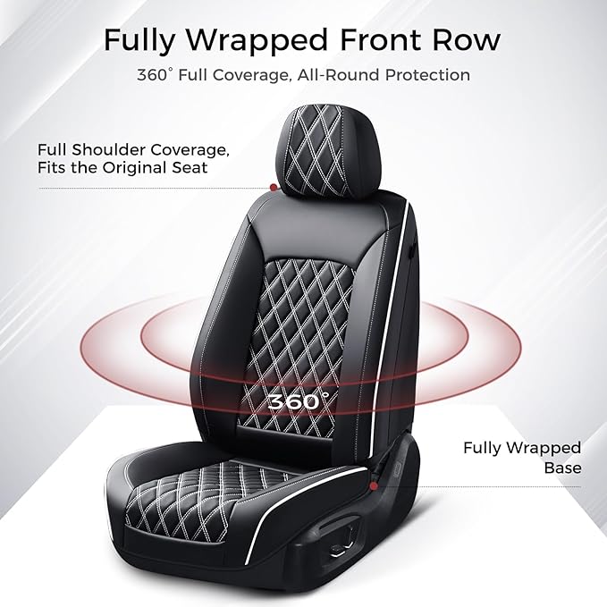 Huidasource Driver Seat Cover, Faux Leather Auto Front Seat Covers, Car Seat Covers Front Seats Universal Fit for Most Cars, Van, Truck, SUV, Fit for Honda Civic Nissan etc (Front Pair/Black&White)