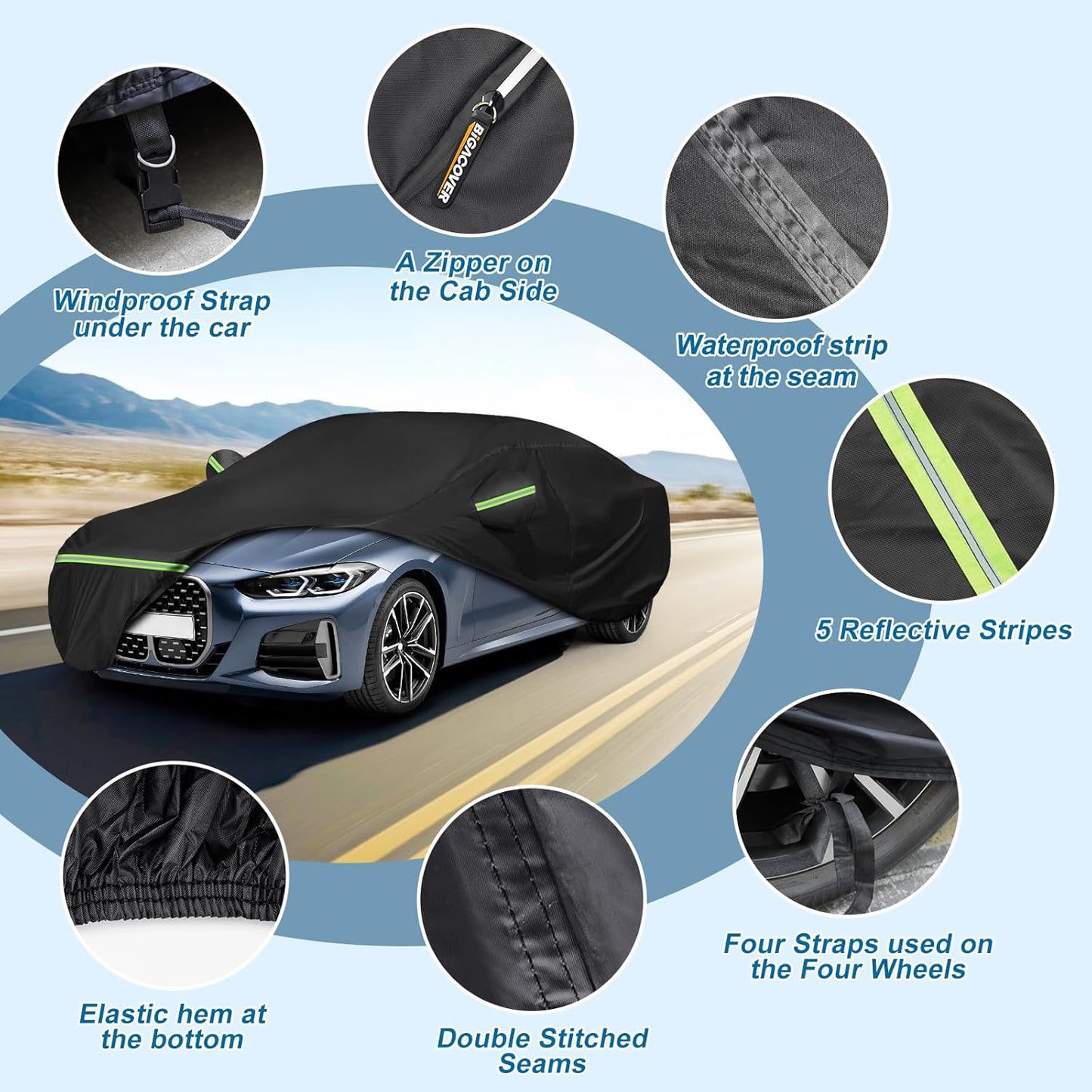 Car Cover for BMW M4/ 4 Series 420i 428i 430i 435i 440i /4 Coupe 2014-2024, Waterproof 210D Oxford Cloth and Cotton Cover Outdoor Full Car Covers with Zipper Windproof Heavy Duty All Weather