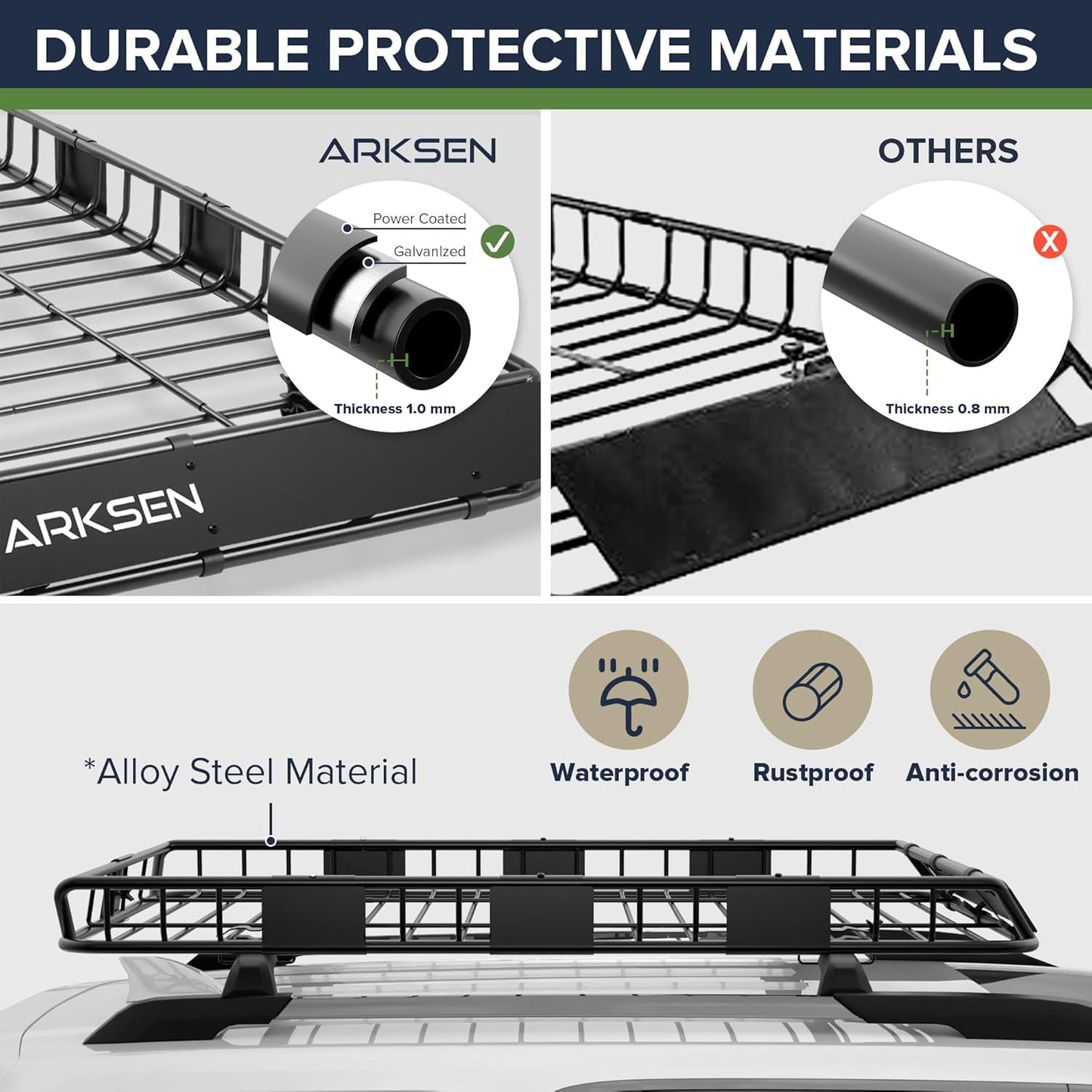 ARKSEN 64 x 39 x 5 Inch Upgrade Universal Roof Rack - 150Lbs Capacity Heavy Duty Rooftop Cargo Carrier with Extension for Car, SUV & Pickup, Durable Steel, Easy Install, Spacious Storage
