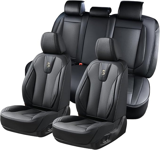 Leather Seat Covers Full Set, Waterproof Seat Cover for Cars 5 Seats, Luxury Leatherette Car Seat Cushion, Front and Rear Protectors Automotive Seat Covers for Most Sedan SUV Pick-up, Black