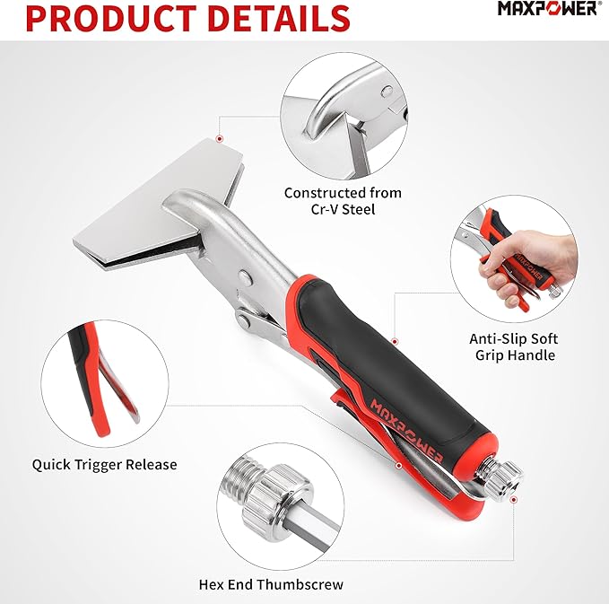 MAXPOWER Locking Sheet Metal Clamps, 10” Flat Jaw Locking Pliers Metalworking Tool for Clamping & Holding, Quick-lock Release for Easy Removal, 2-Piece