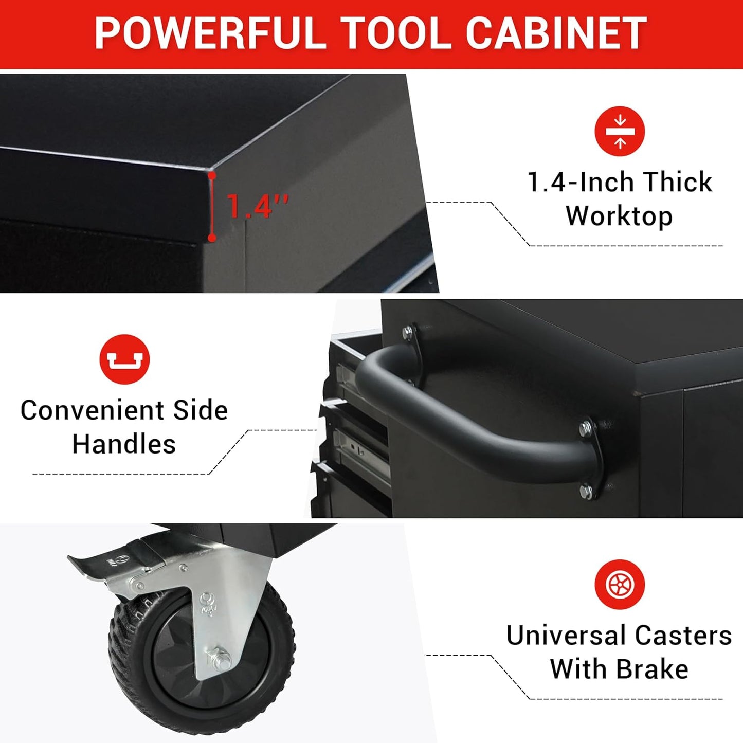 CT Copper Tailor 72-inch Rolling Tool Chest with 15 Drawers and Wheels, Mobile Garage Workbench, Large Tool Box Storage Tool Cabine with Wood Top for Workshop, Matte Black