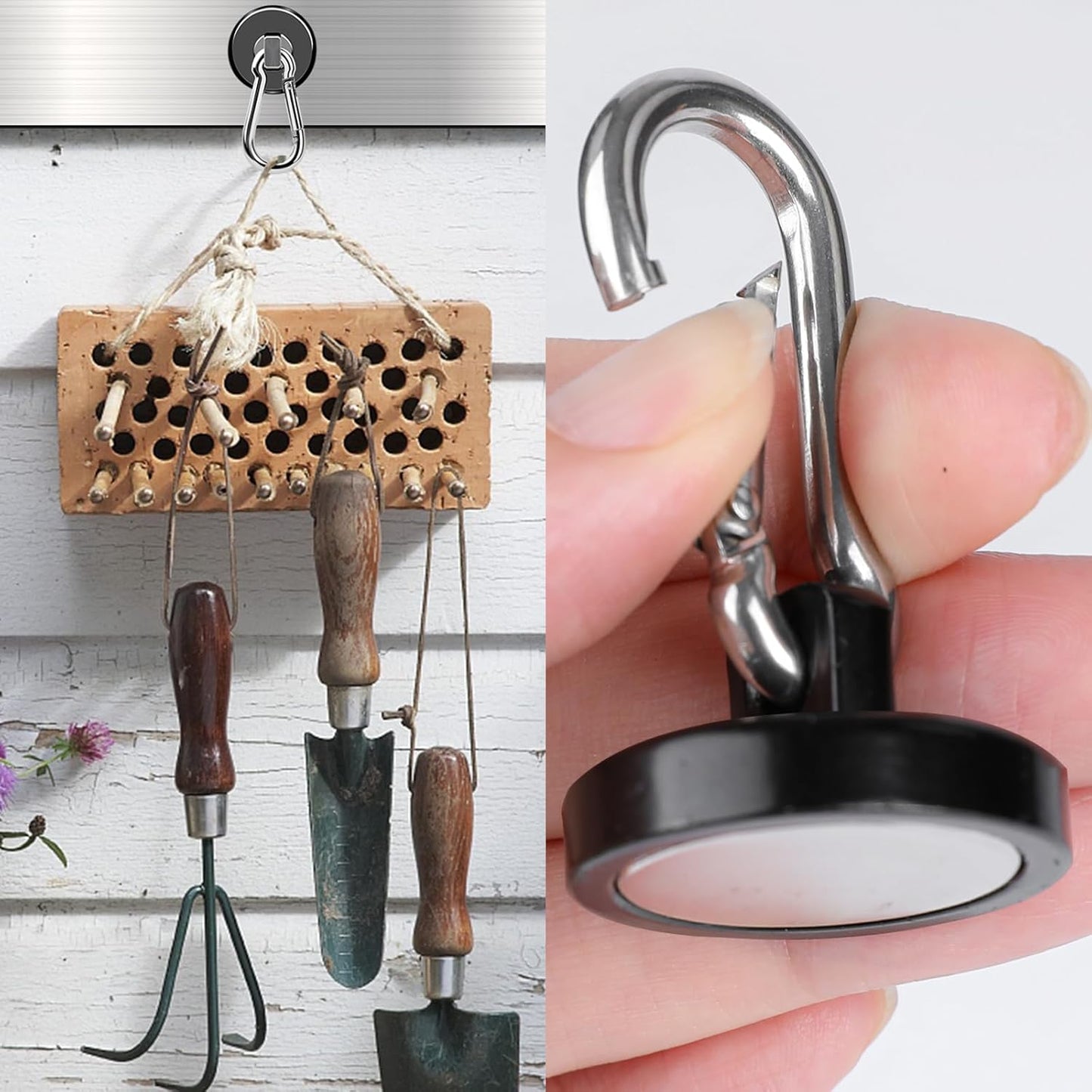 MIKEDE Magnetic Hooks Heavy Duty, 150LB Strong Swivel Neodymium Magnets with Magnetic Carabiner Hooks, Black Powerful Magnet Hooks for Hanging, Cruise Ship, Curtain, Home, Workplace - 6 Pack