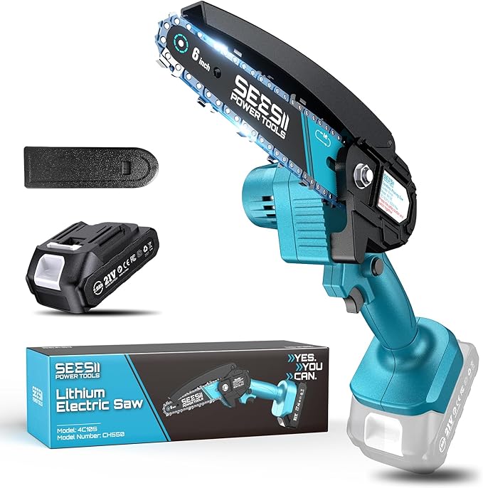 Seesii Mini Chainsaw, 6-inch Mini Chainsaw Cordless, Handheld Electric Power Chain Saw with Battery, for Tree Trimming Wood Cutting,Gifts for Father, Dad, Husband, Men