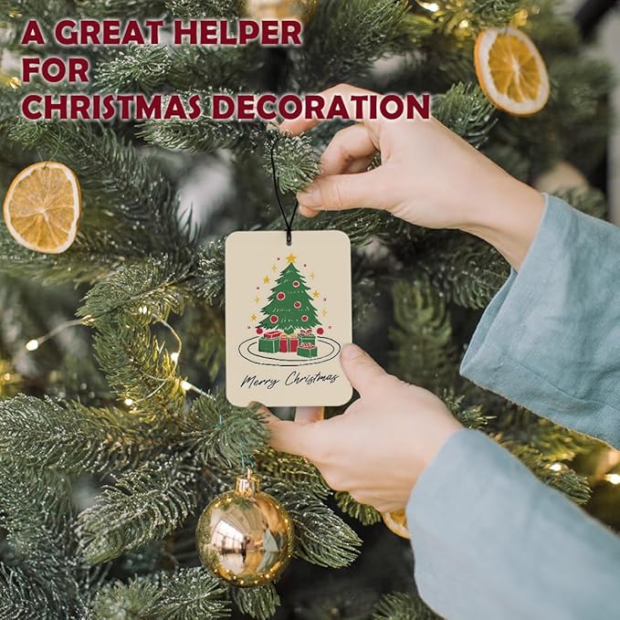 Vintage Christmas Car Air Freshener 4 Pcs, Retro Neutral Christmas Tree Gift Box Dog Fireplace Air Freshener Hanging Decor for Cars Closet Drawer Books Accessories Gifts