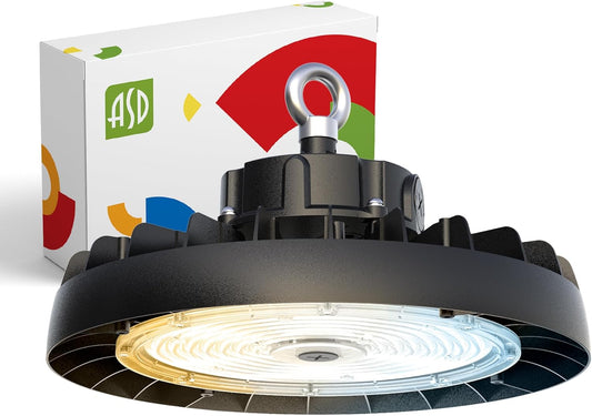 ASD LED High Bay UFO Light Fixture, Commercial Shop Lighting | 3CCT, Dimmable, IP69K Waterproof, DLC Premium, UL Listed | 240W 37600LM 3000-5000K 100-277V | Warehouse, Garage, Workshop Lamp | Black