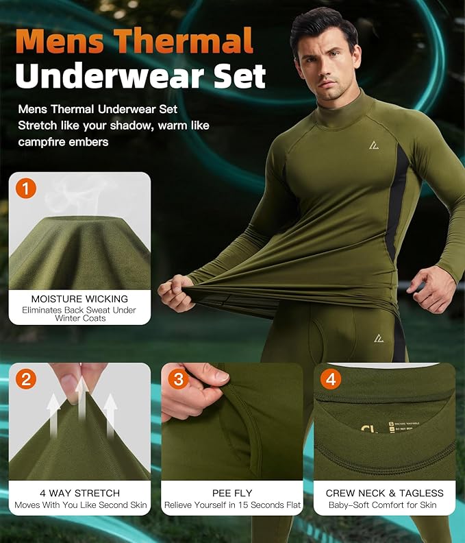 CL convallaria Thermal Underwear Long Johns Set Mens Winter Gift Hunting Gear Sport Base Layer Bottom Top
