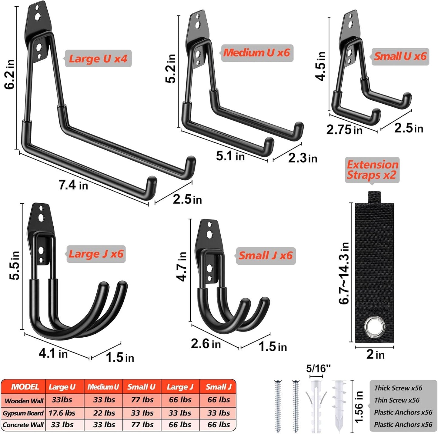 30 Pack Heavy Duty Garage Hooks,Solid Steel Wall Mount Hangers,with Anti-Slip Coating,for Hanging and Organising Ladder,Bike,Ropes,Broom,Garden,Yard and Power Tools