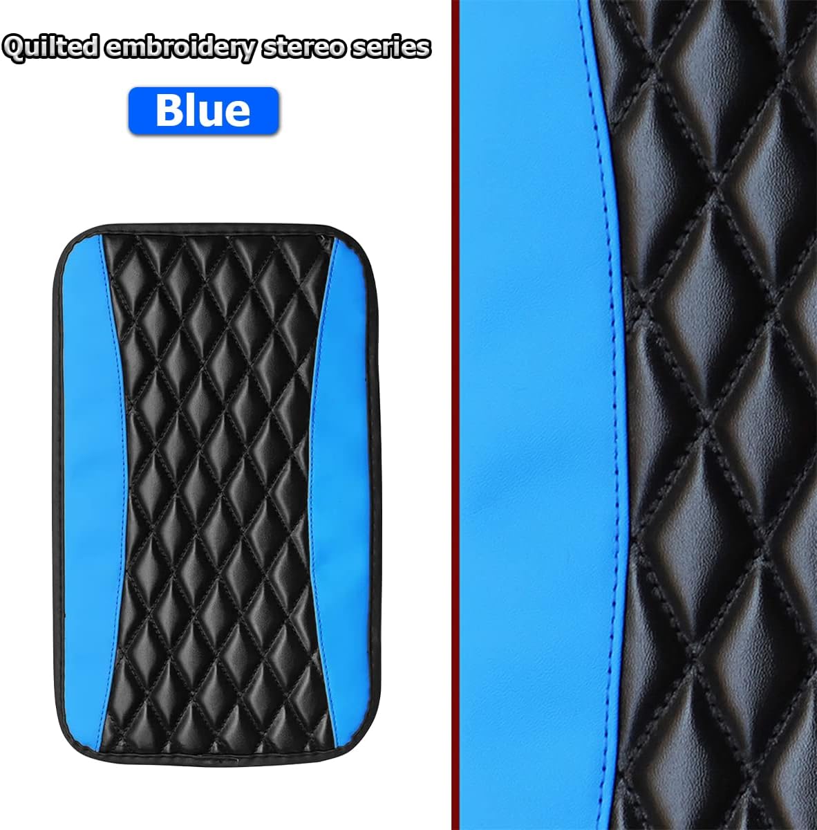 Car Center Console Cushion Pad, Universal Leather Waterproof Armrest Seat Box Cover Protector,Comfortable Car Decor Accessories Fit for Most Cars, Vehicles, SUVs (Blue)