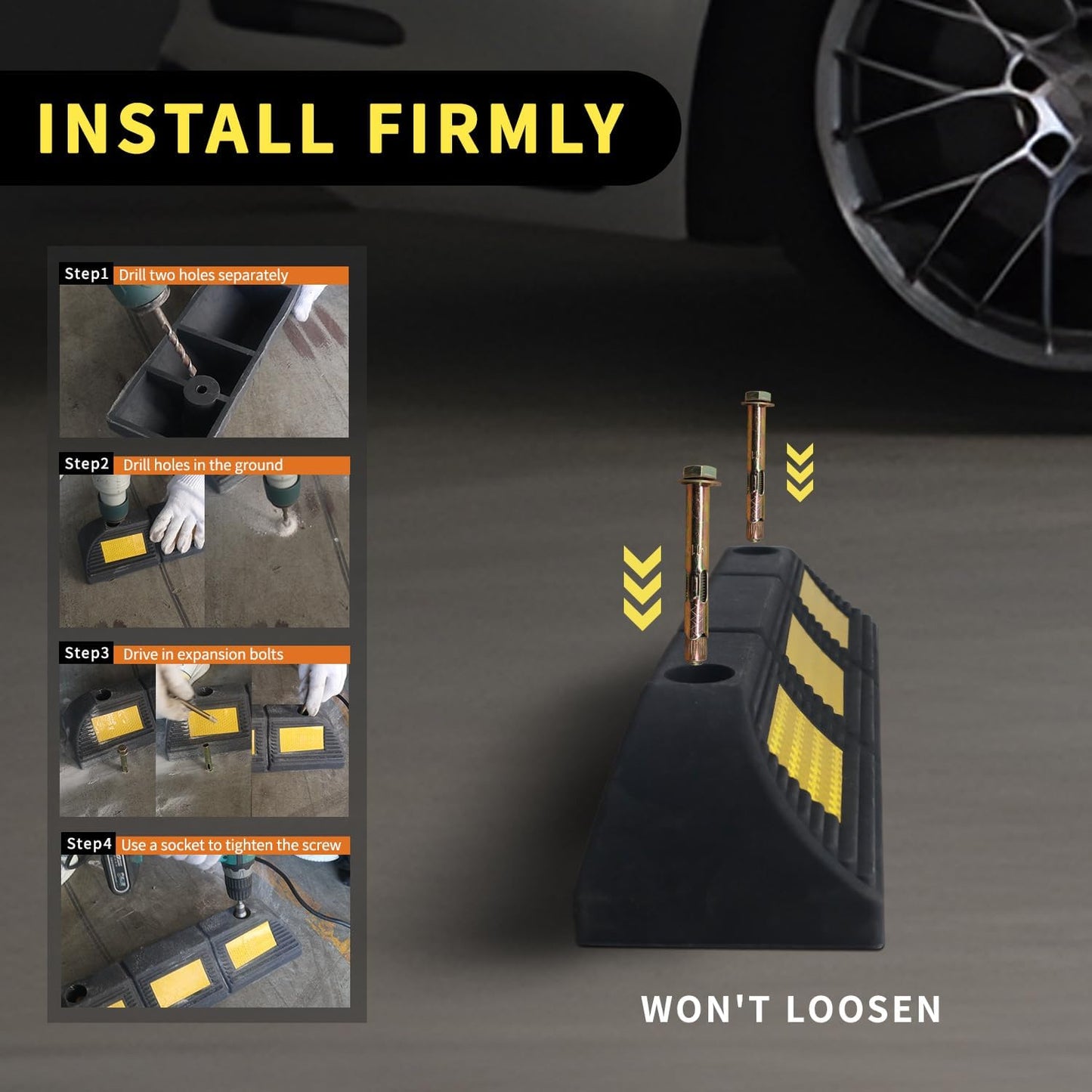 Parking Stopper for Garage Parking Aid 2 Pack Block, Car Truck Curb Floor Parking Lot Wheel Tire Stops Bumpers with Bolt Installation, Rubber Vehicles Aid Gadgets