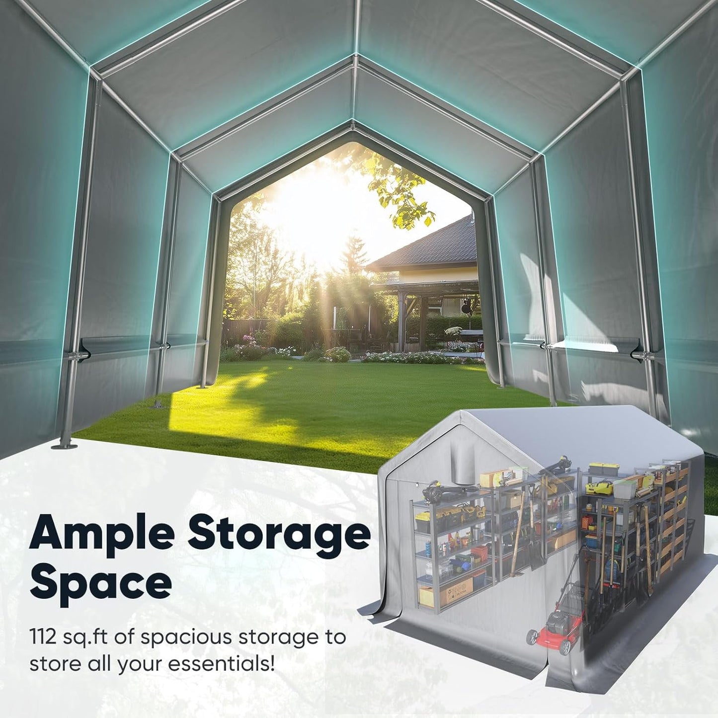 Quictent Heavy Duty 10x15FT Carport Shelter with Roll-Up Mesh Windows & Reinforced Frame, Portable Garage Canopy for Motorcycle Storage, Outdoor Equipment, Patio Furniture Cover - Silver Gray