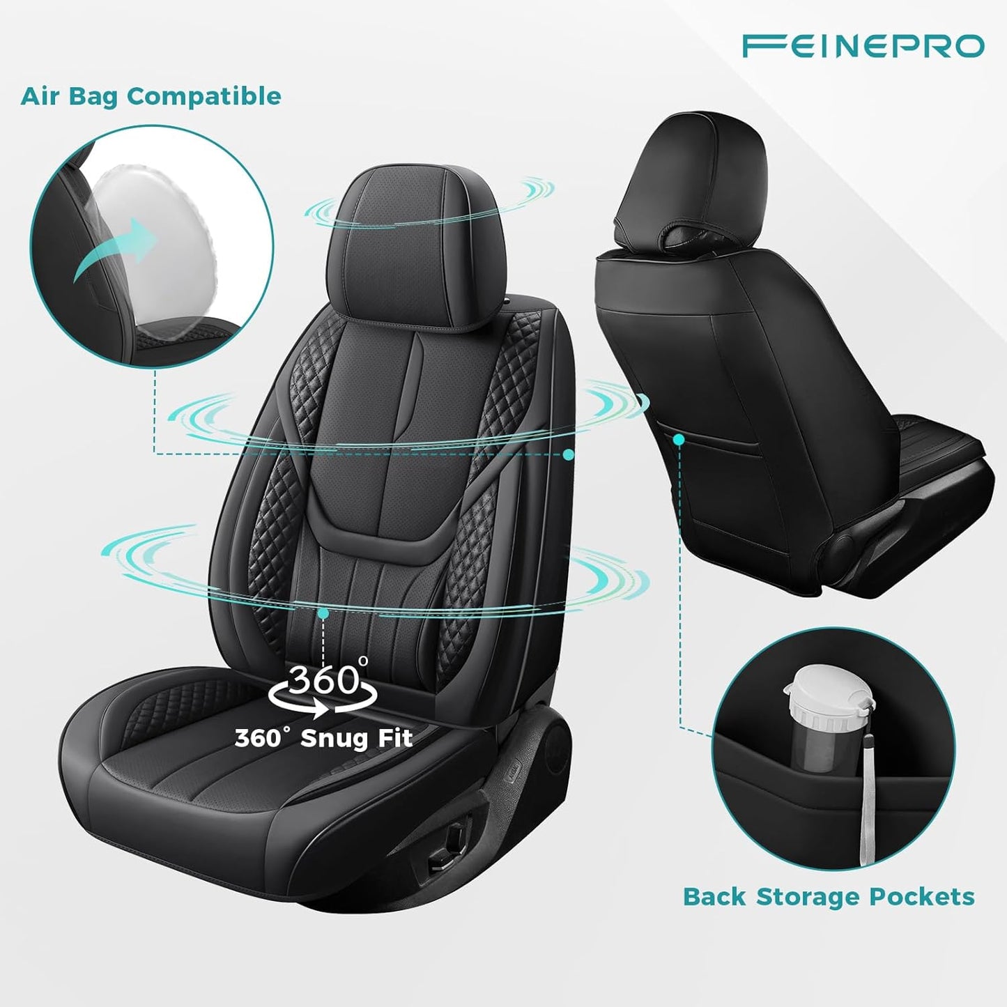 Car Seat Covers Full Set - Universal Seat Covers for Cars SUV Truck – Faux Leather Automotive Seat Covers, Breathable & Waterproof Front and Rear Seat Protectors, Fit for Most Cars-Black