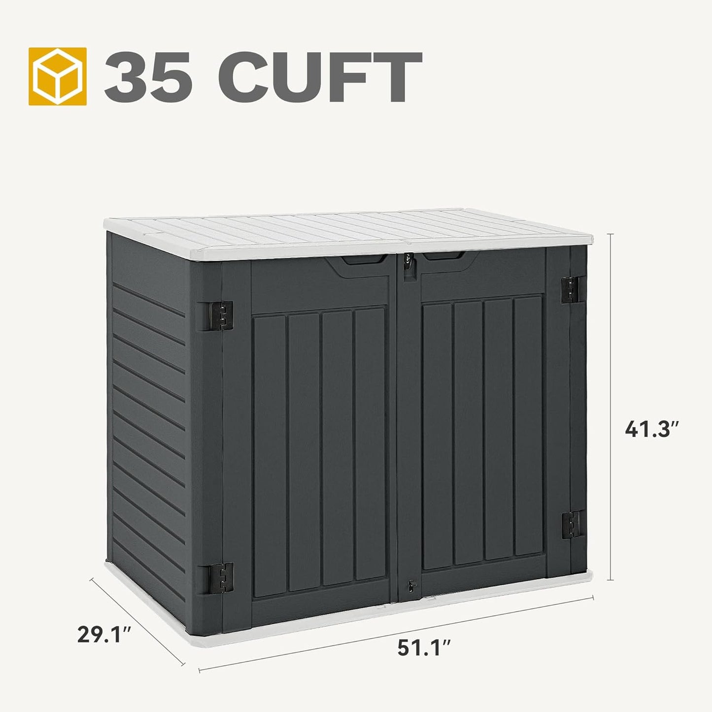 DWVO Outdoor Weather-Resistant Horizontal Storage Shed, 35 Cu Ft Capacity, Lockable and Waterproof, Suitable for Storing Garden Tools, Dark Gray