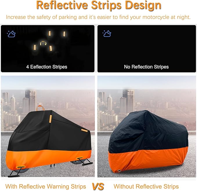Motorcycle Cover Waterproof Outdoor, 300D Heavy Duty Motorcycle Cover for Harley Davidson Road Electra Glide Road King Shadow Spirit, All Seasons Protection Scooter Cover Fits up to 104"