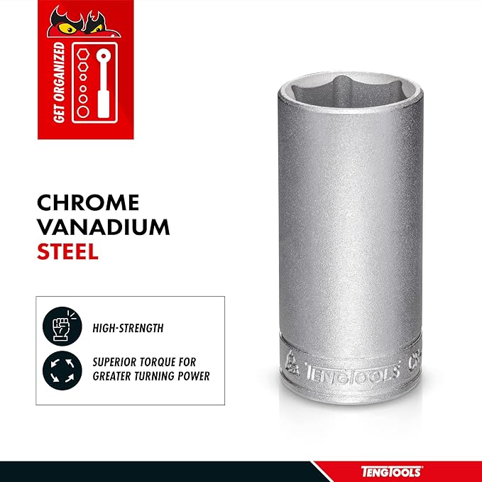 Teng Tools 10MM 1/4 Inch Drive 6 Point Metric Deep Chrome Vanadium Socket | Mechanic Tool | Hand Tool - M140610-C