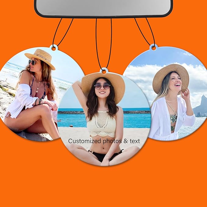 2pcs Personalized Air Freshener with Pictures, Personalized Car Air Freshener with Custom Photo, Custom Double Sided Photo for Car Wardrobe Bathroom Hanging Ornaments (Round)