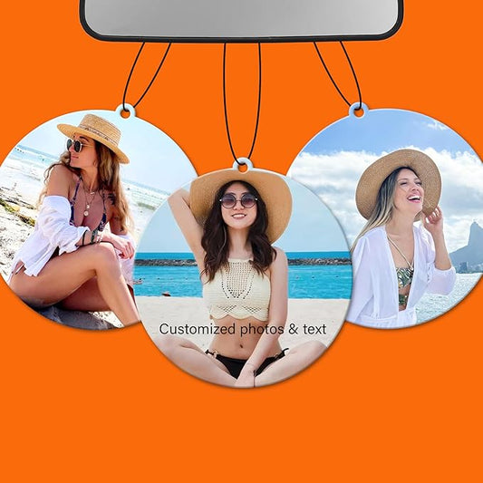 2pcs Personalized Air Freshener with Pictures, Personalized Car Air Freshener with Custom Photo, Custom Double Sided Photo for Car Wardrobe Bathroom Hanging Ornaments (Round)