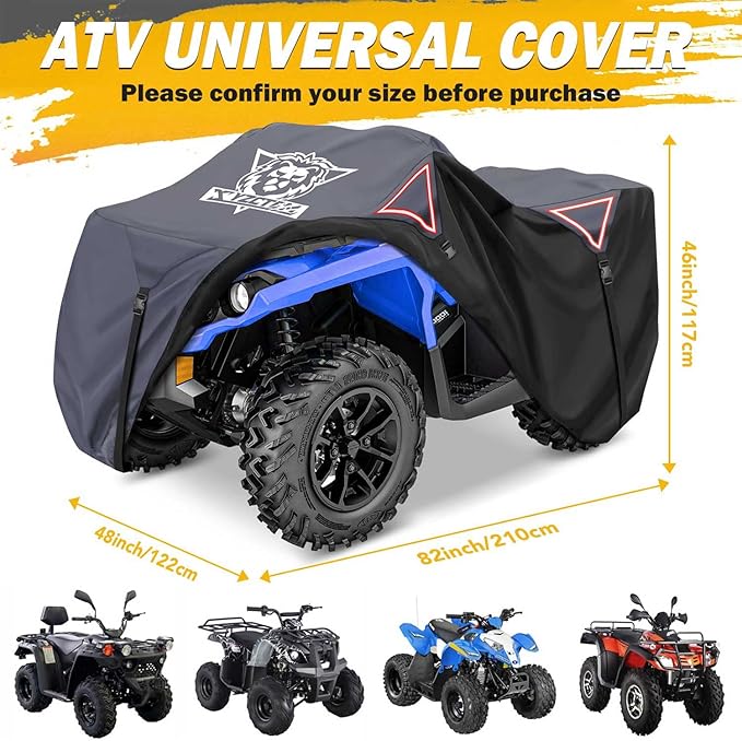 XYZCTEM Premium ATV Cover,Outdoor Protection Against Water, UV, Wind. Quad Cover for Can-am,Suzuki,Kawasaki, Honda, Yamaha, Polaris,and More.4 Wheeler Accessories with Thickened Straps(Grey,82" L)