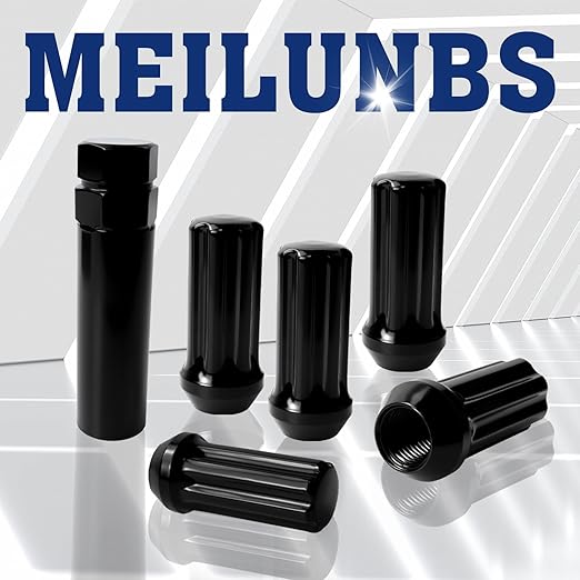 9/16-18 Lug Nuts, Conical/Cone Bulge Seat, Closed End Long Extended XL Spline with 1 Socket Key， Wheel Lug Nuts for Aftermarket Wheels (32Pcs,Black)