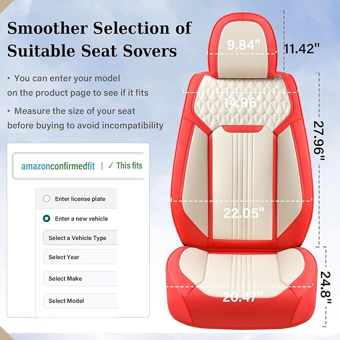 Coverado Car Seat Covers Full Set, Front and Rear Seat Covers, 5 Seats Leather Seat Covers for Cars, Waterproof Car Seat Protectors, Automotive Seat Cushions, Universal Fit for Most Cars, Red&White